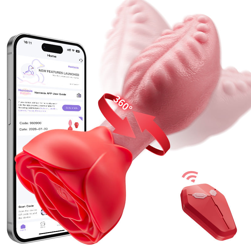Sera - Tongue-Shaped 360°  Rotating Anal Plug with Rose Base for Women & Men