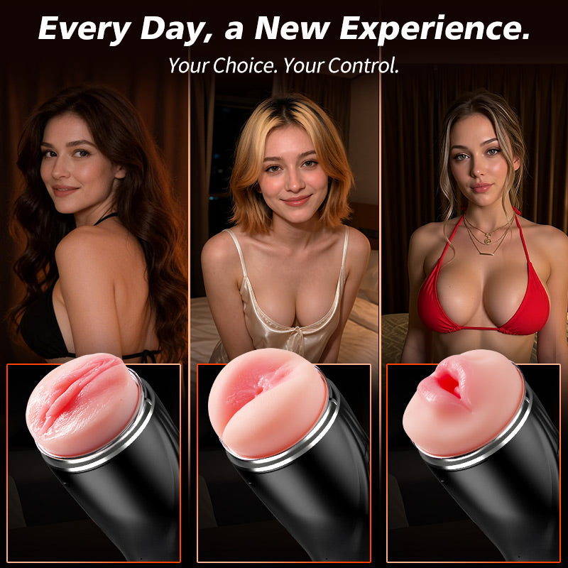 Daphne - 3 Sleeves Pocket Pussy Penis Pump with 9 Sucking & 9 Vibrating Male Stroker