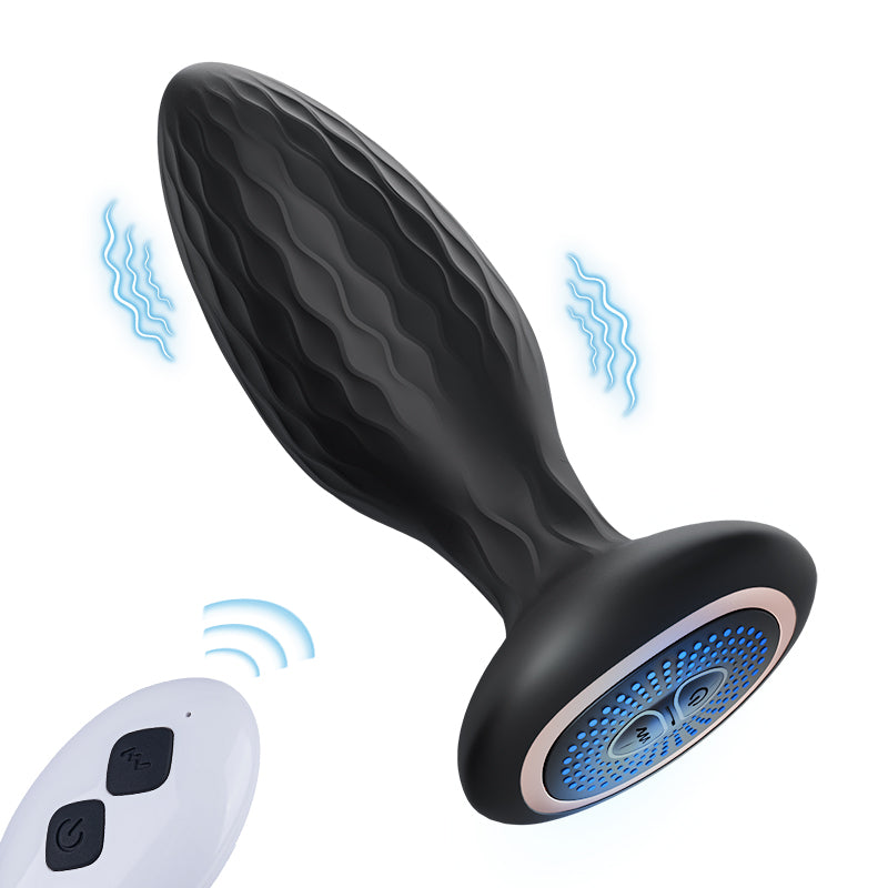 LED灯 360°旋转和振动遥控肛塞 适用于单人或情侣