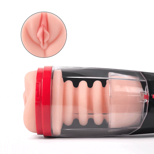 【Everted Fleshy Labia】ROKA - 5-in-1 Multifunctional Male Stroker with 5 Thrusting and Suction, 10 Vibration, and Transparent Removable Cover
