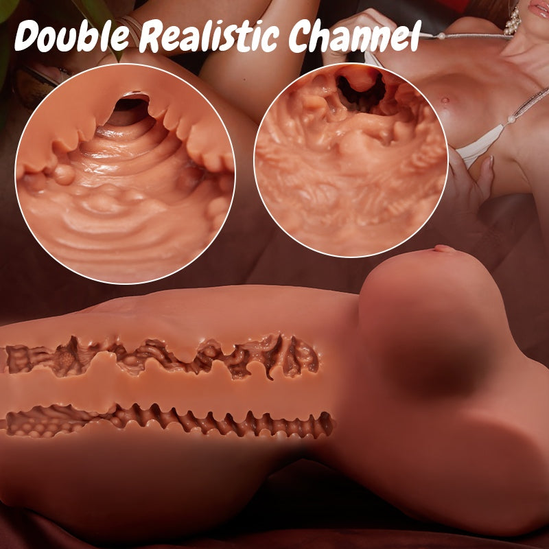Jian - 10.7 lbs Brown Realistic TPE Sex Doll, Playable Breasts & Textured Dual Entry Lifelike Doll Masturbator Sex Torso