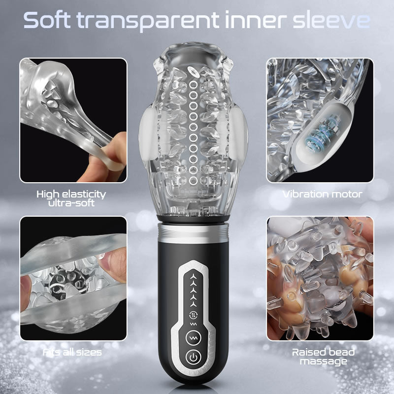 【Legs-Shaking】Amber - 5 Telescopic and Rotational 7 Vibration Realistic Lip and Mouth Touch Handheld Masturbator