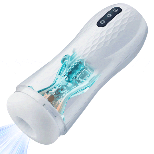 Acmejoy - 语音发声男性自慰器，带加热底座，5吸吮10振动
