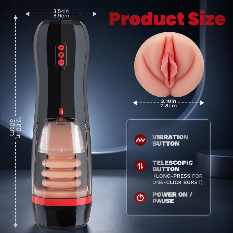 【外翻肉感阴唇】ROKA - 5合1多功能男性自慰器，具备5种推吸、10种震动，带透明可拆卸外罩